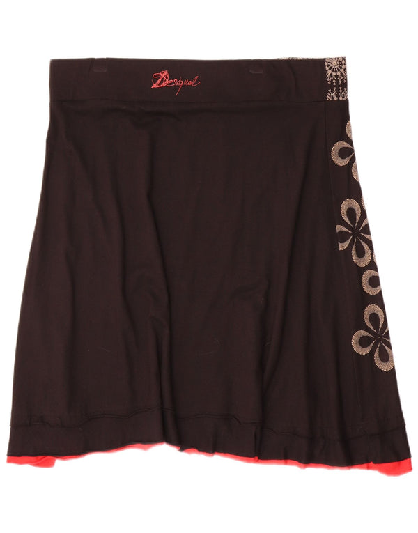 Desigual Mujer Falda Acampanada XL W34 Algodón Floral Negro