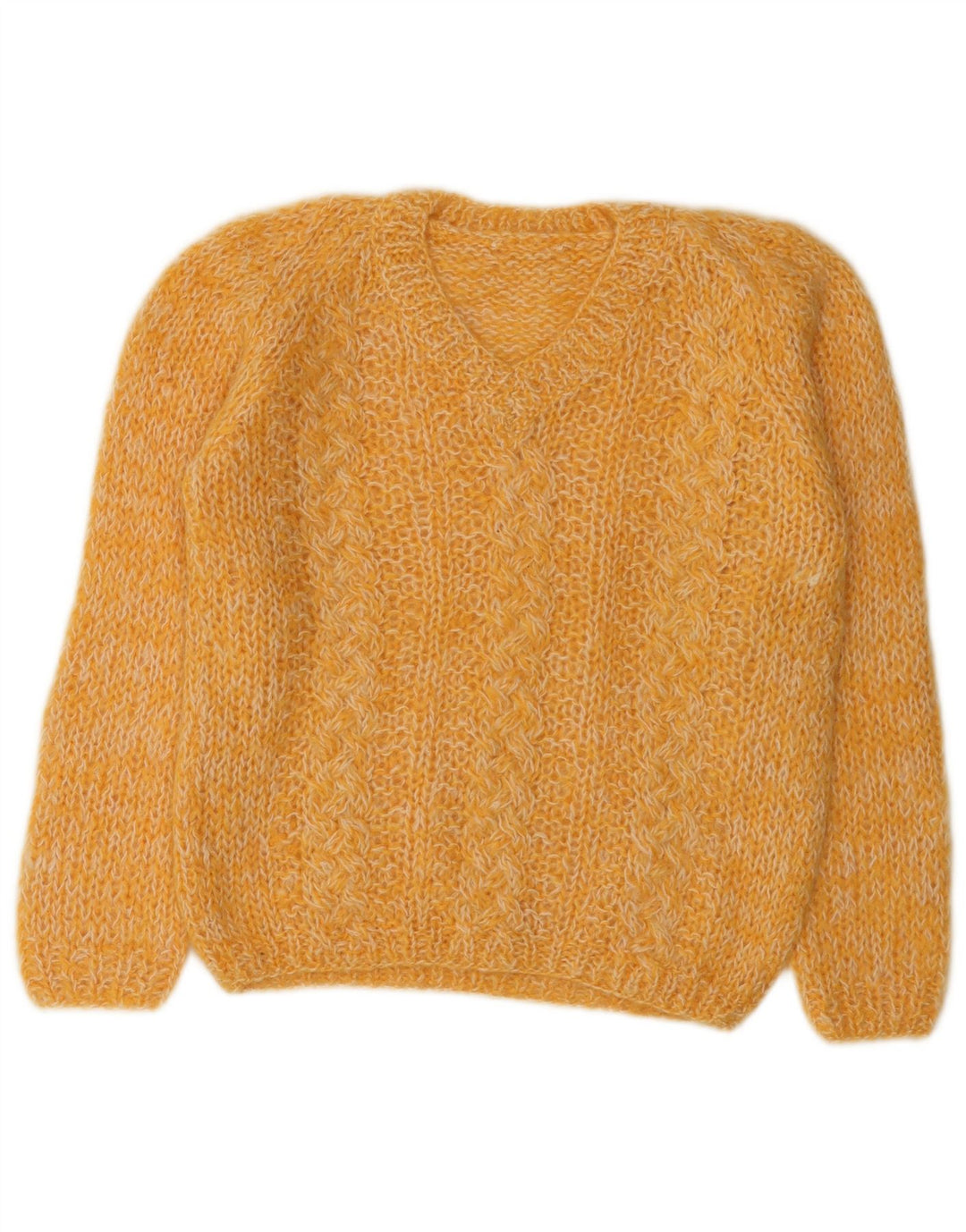 Vintage mujer V-cuello jumper suéter Reino Unido 14 amarillo medio