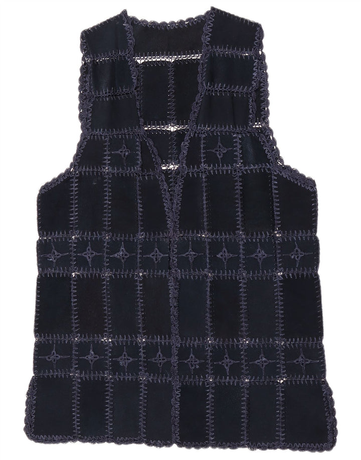 Vintage mujer ante Gilet Reino Unido 14 medio azul marino patchwork