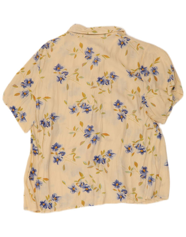 Vintage mujer camisa de manga corta blusa Reino Unido 14 medio apagado blanco floral