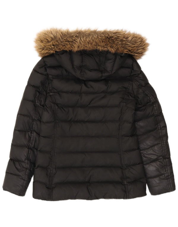 Tommy Hilfiger Chaqueta acolchada con capucha para mujer UK 10 Small Poliéster negro