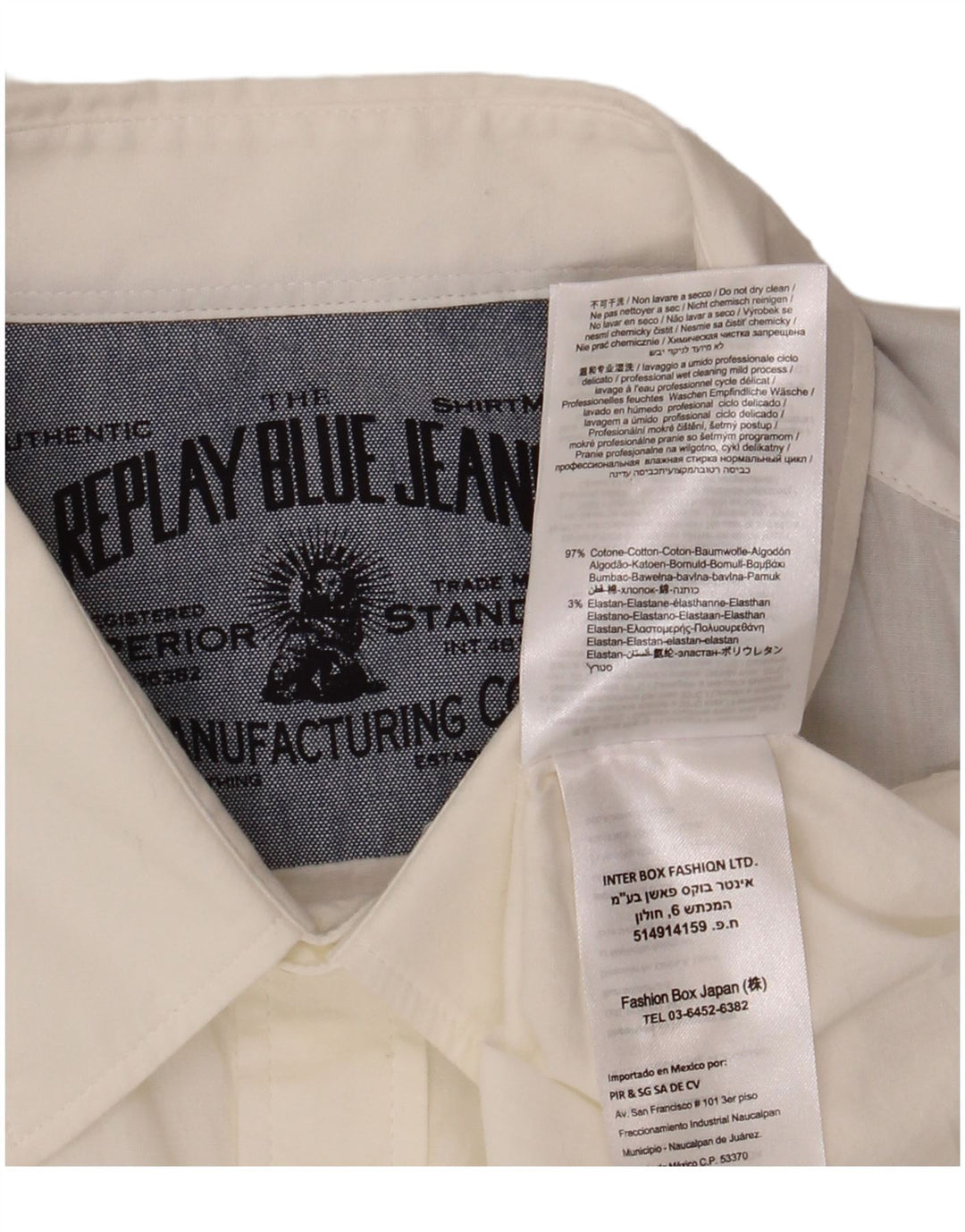 REPLAY Camisa Hombre Mediana Blanco Algodón