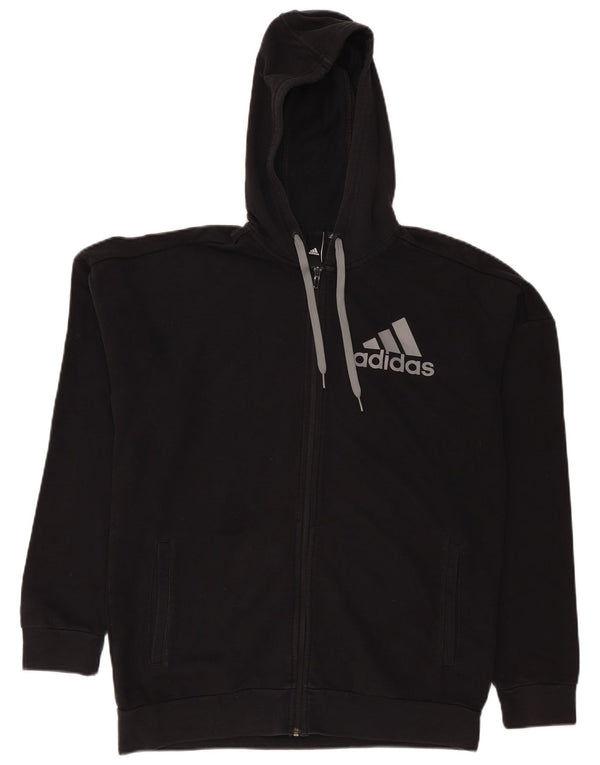 Adidas - Sudadera con capucha para hombre con cremallera gráfica, tamaño grande, algodón negro