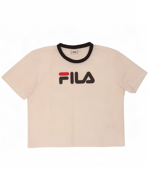 Fila Camiseta gráfica para mujer Top UK 46 Grande Poliéster blanco