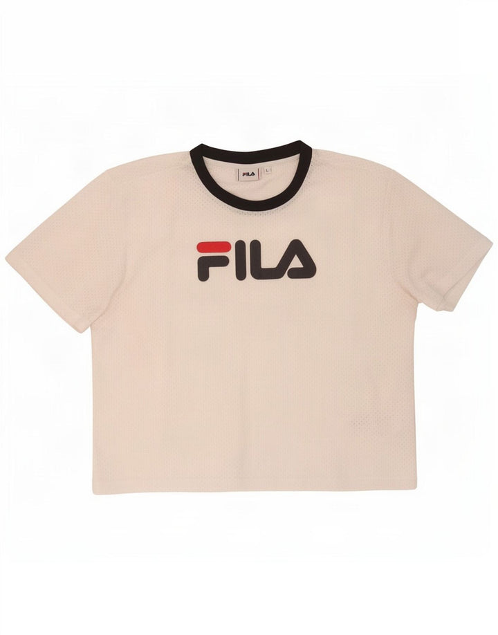 Fila Camiseta gráfica para mujer Top UK 46 Grande Poliéster blanco