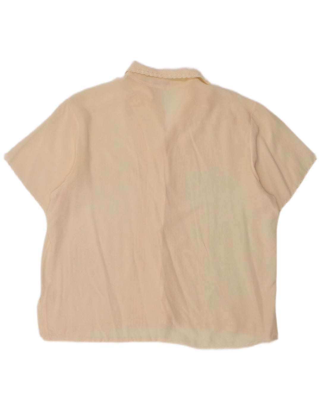 Vintage mujer camisa de manga corta blusa Reino Unido 14 medio de seda blanca