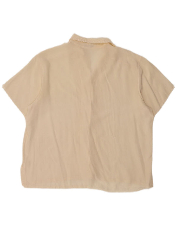 Vintage mujer camisa de manga corta blusa Reino Unido 14 medio de seda blanca