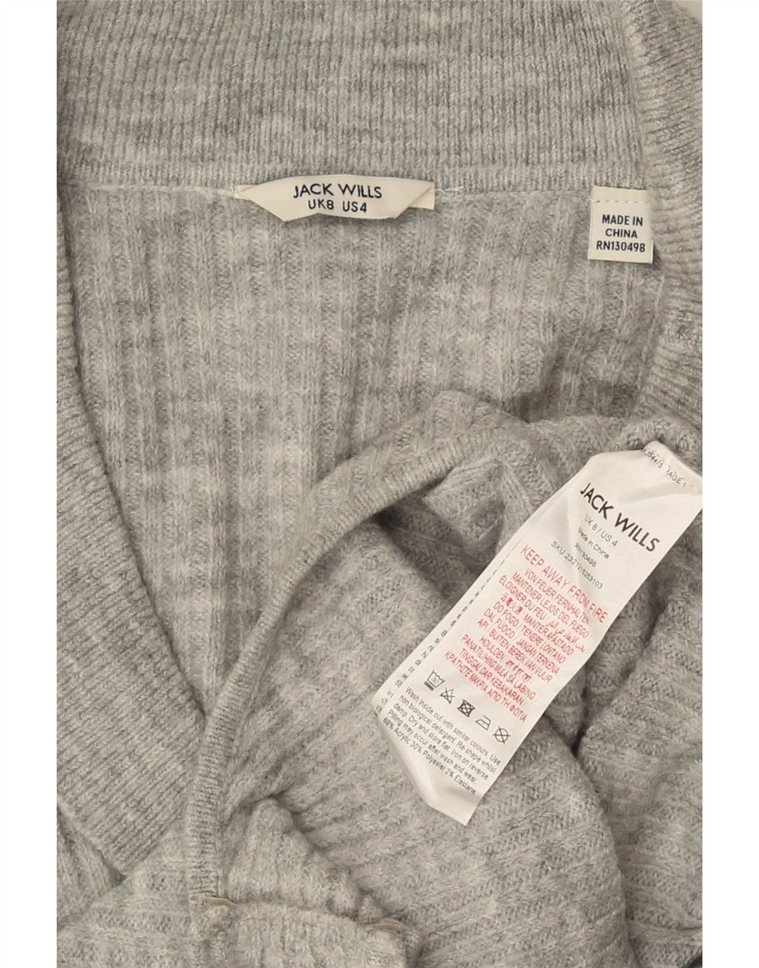 Jack Wills Body de Manga Larga para Mujer UK 8 Small Gris Acrílico