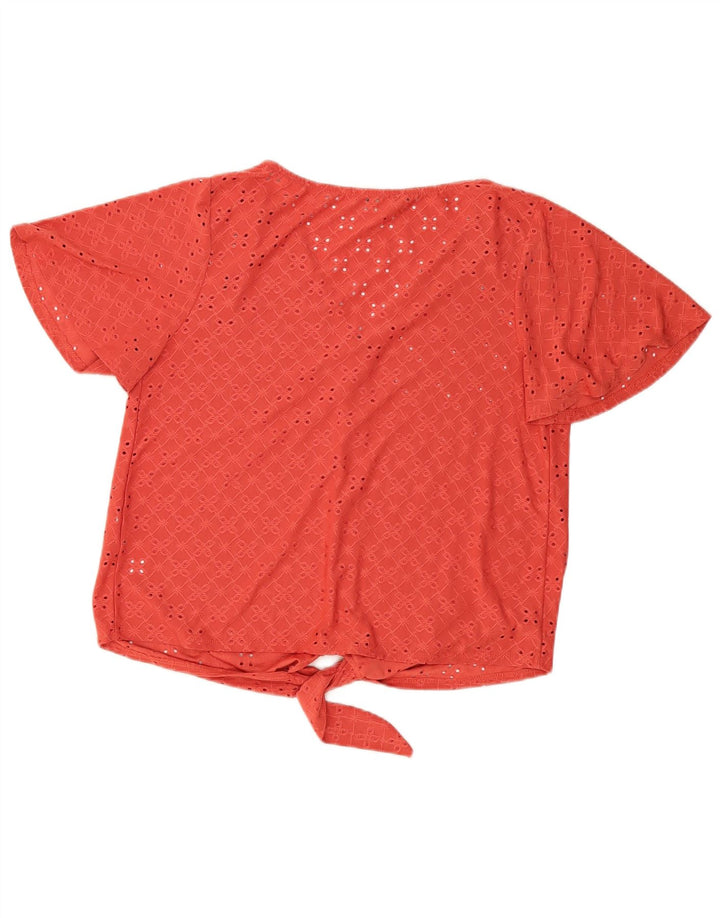 Oasis Blusa de manga corta con lazo frontal para mujer UK 44 Poliéster rojo mediano