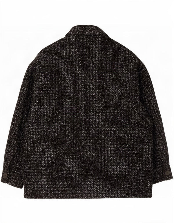 Zara Mujer Chaqueta Utilitaria Extragrande UK 44 Mediana Algodón A Cuadros Negro