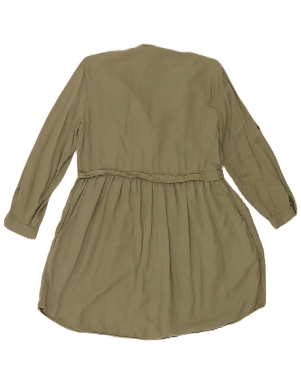 Zara Vestido Camisero De Manga Larga Para Mujer UK 10 Small Khaki