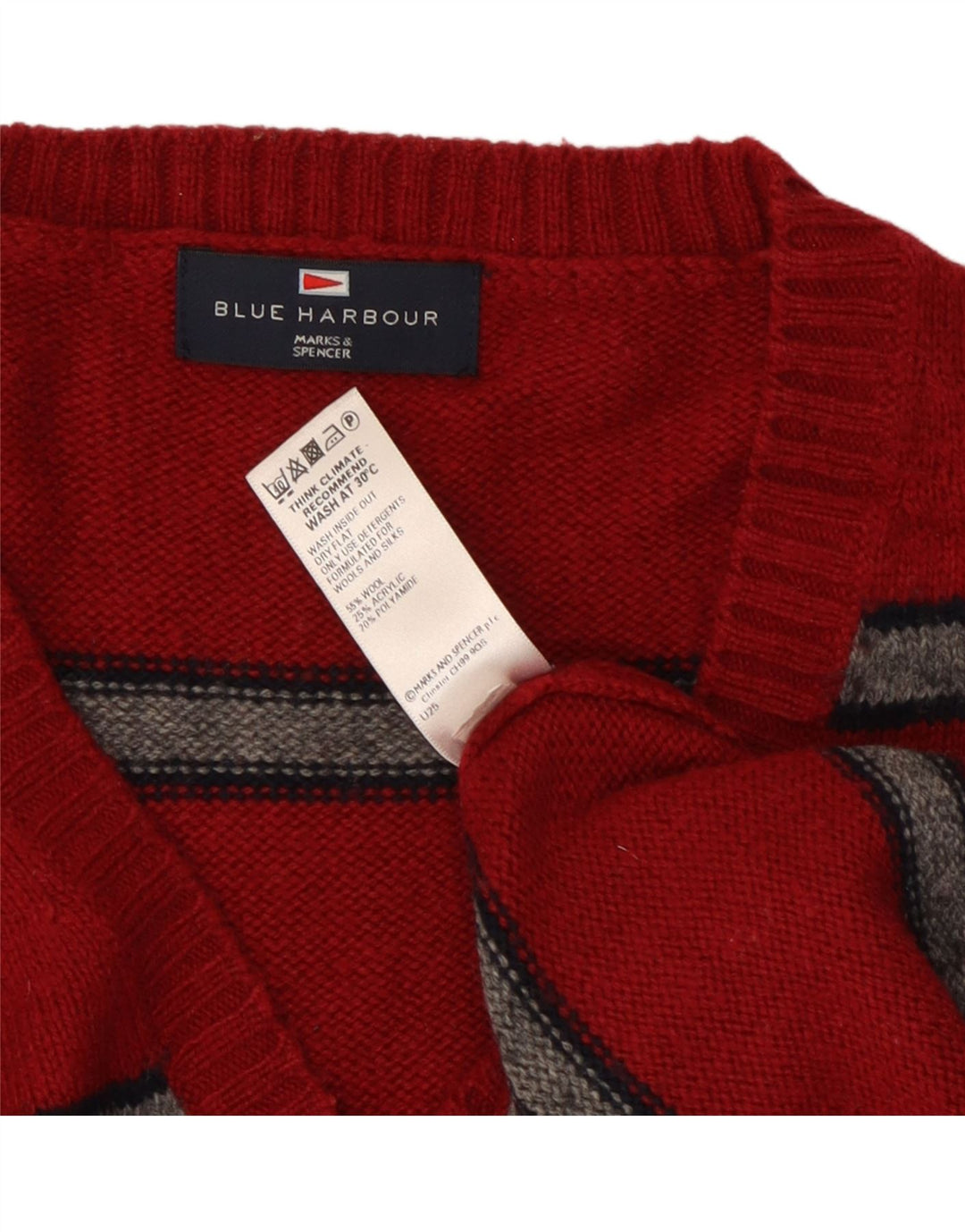 Marks & Spencer - Jersey para hombre con cuello en V, color azul, talla grande, rayas rojas