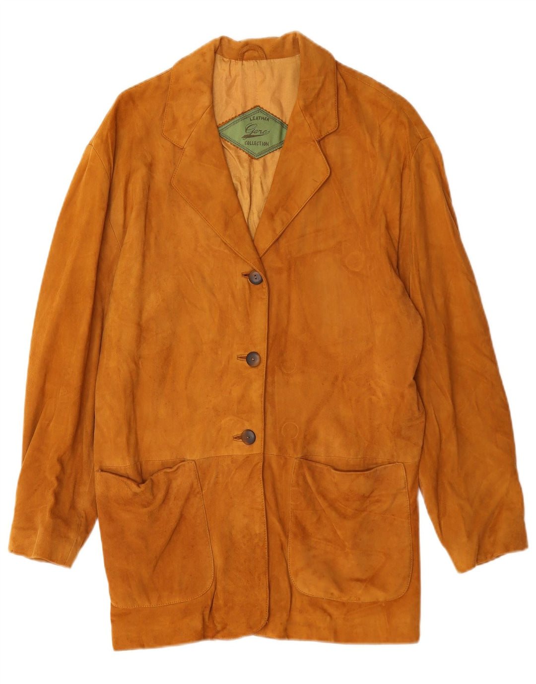 Vintage mujer 3 botones cuero Blazer chaqueta Reino Unido 14 cuero marrón medio