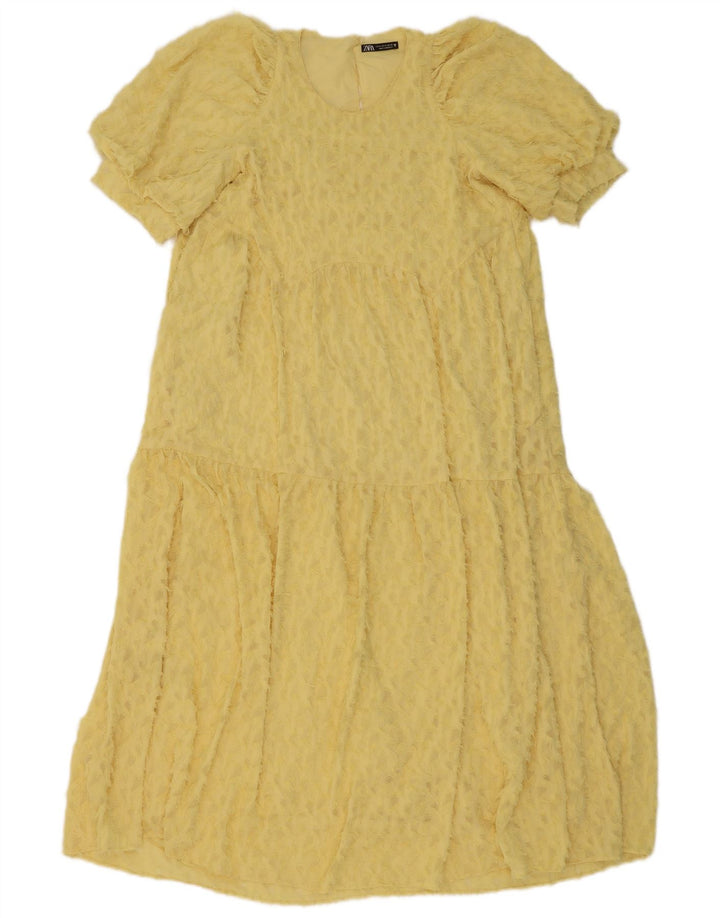 Zara Vestido Escalonado Con Estampado Abstracto Para Mujer UK 42 Poliéster Amarillo Medio
