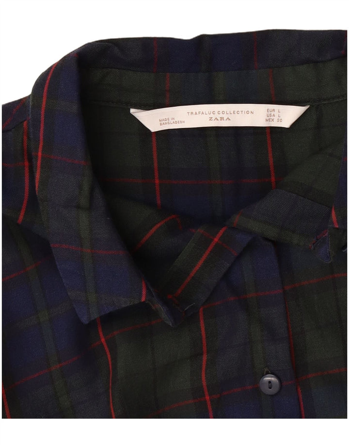 Zara Vestido camisero de manga 3/4 para mujer UK 46 Large Azul marino Cuadros