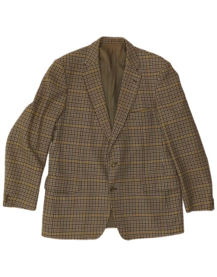 MAGEE Mens 2 Button Blazer Jacket UK 42 XL Khaki Houndstooth Wool