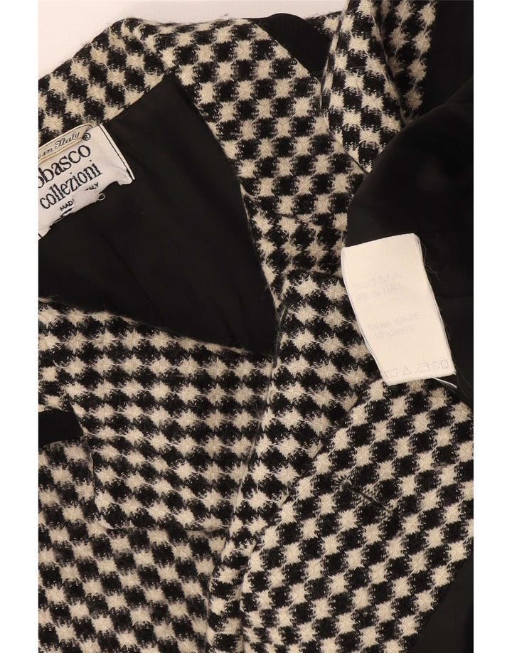 Tabasco Chaqueta Blazer para Mujer Reino Unido 12 Lana Virgen Geométrica Negra Mediana