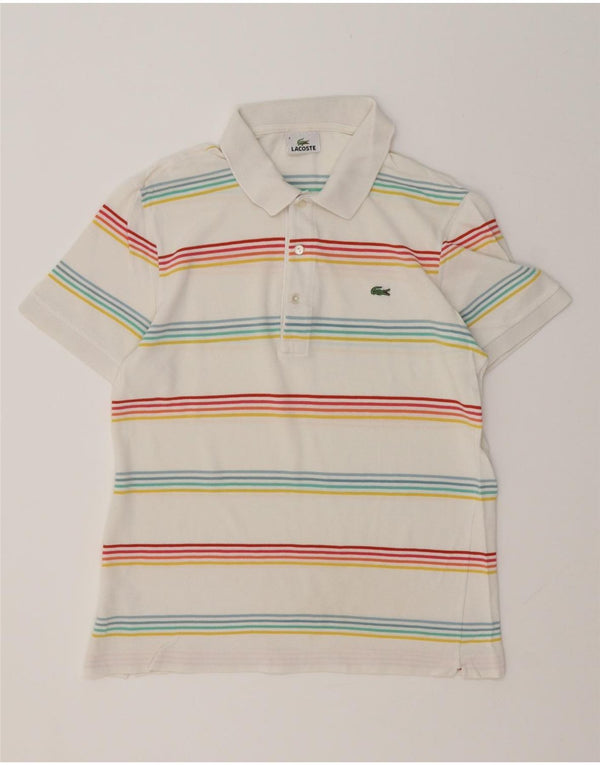 LACOSTE Polo para hombre talla 4 mediano algodón a rayas blancas