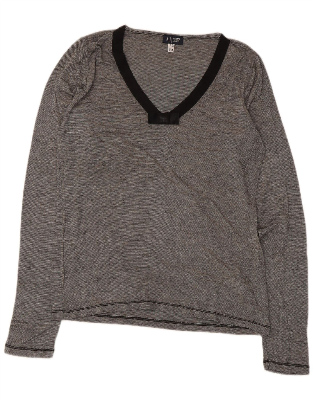 Armani Jeans Mujer Top Manga Larga UK 42 Viscosa Gris Medio Rayas Pintadas
