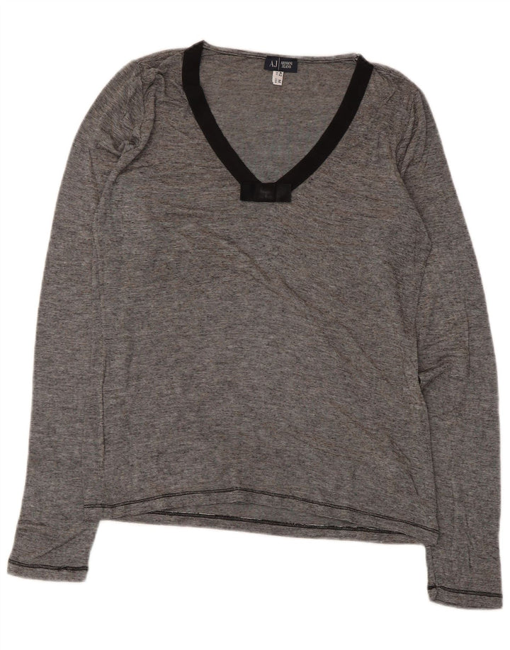 Armani Jeans Mujer Top Manga Larga UK 42 Viscosa Gris Medio Rayas Pintadas