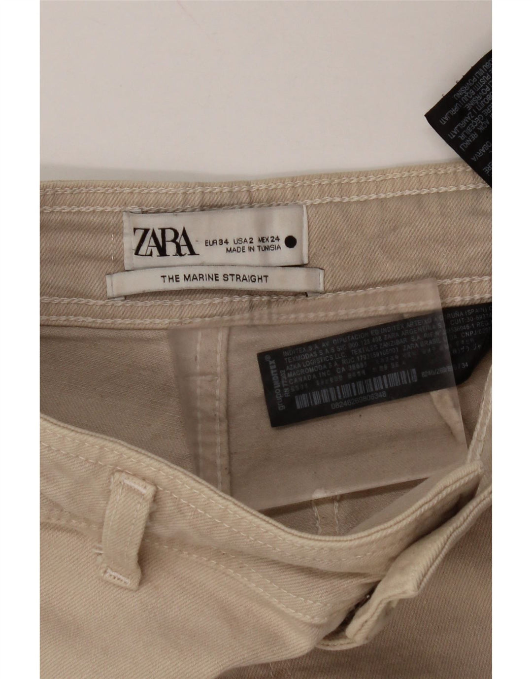 ZARA Vaqueros The Marine De Cintura Alta Y Pierna Ancha para Mujer EU 34 2XS W24 L29 Beige