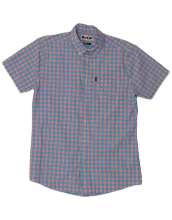 Barbour Hombre Camisa Entallada De Manga Corta De Algodón A Cuadros Azul Medio