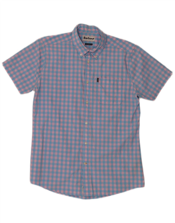 Barbour Hombre Camisa Entallada De Manga Corta De Algodón A Cuadros Azul Medio