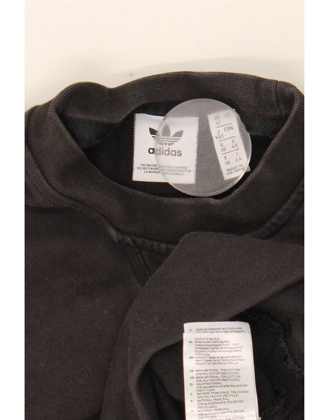 Adidas Sudadera de gran tamaño con gráfico para mujer UK 12 Medium Black Cotton