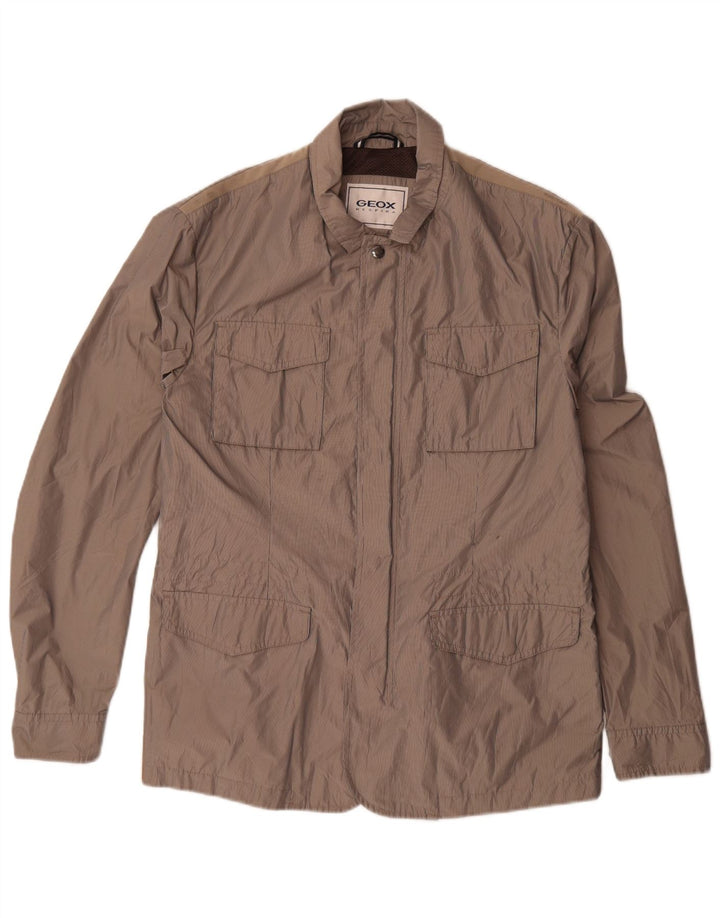 Geox Chaqueta utilitaria Respira para hombre Reino Unido 40 Grande Marrón Poliéster a rayas