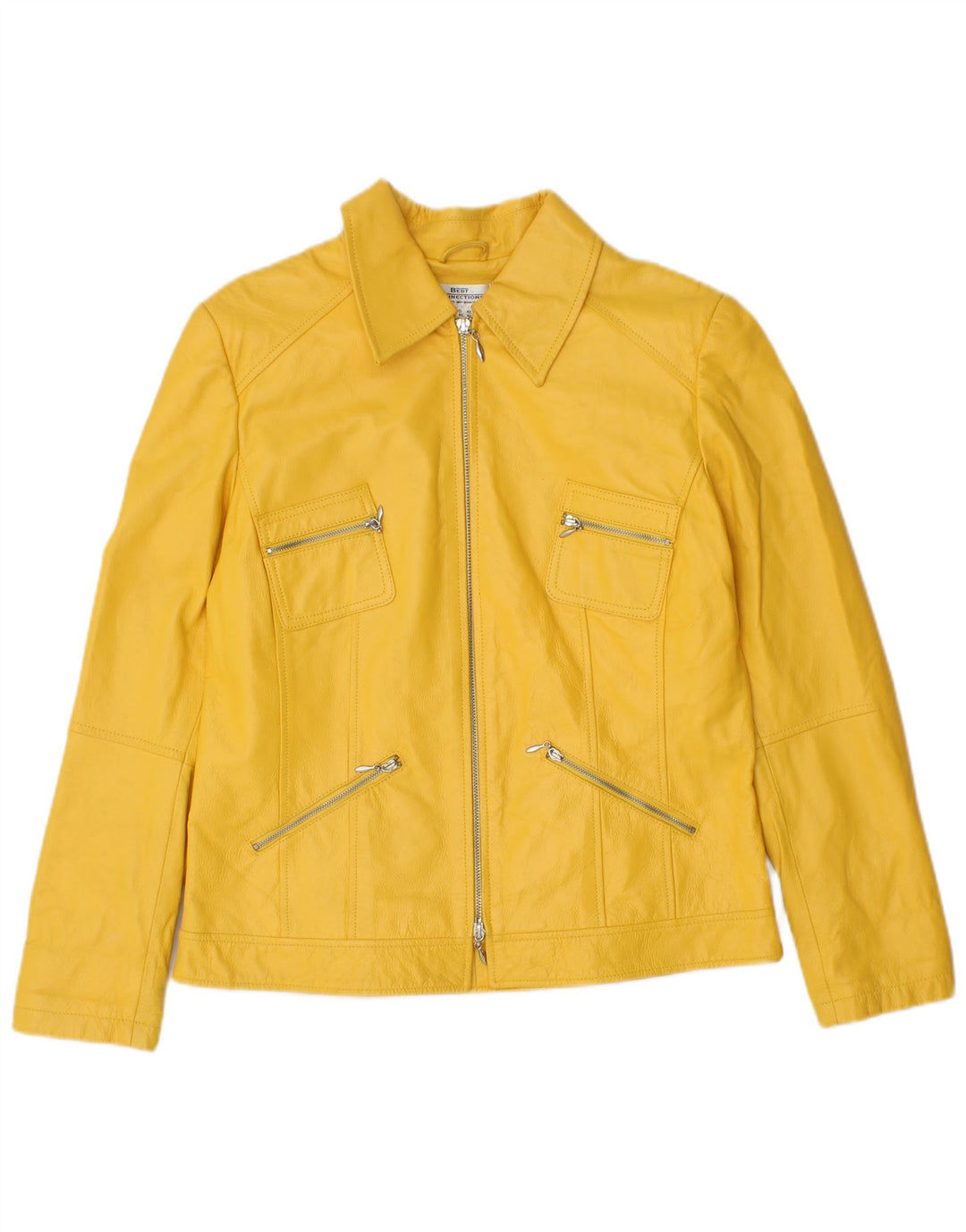 VINTAGE Chaqueta de cuero para mujer Reino Unido 14 Cuero amarillo medio
