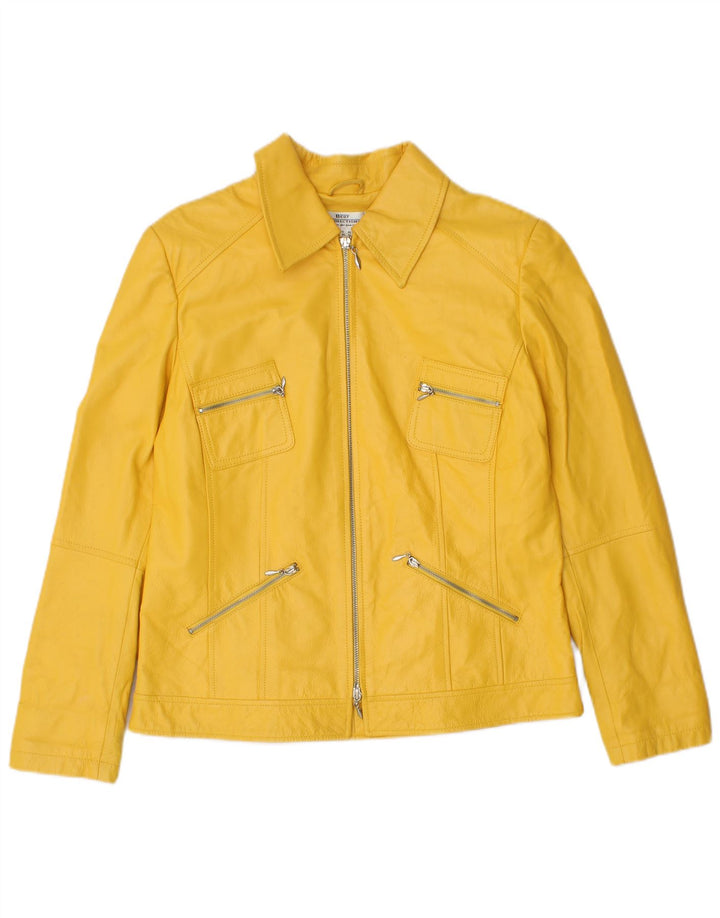 VINTAGE Chaqueta de cuero para mujer Reino Unido 14 Cuero amarillo medio