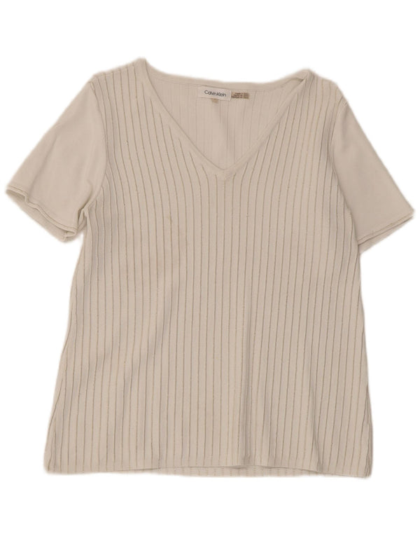 Calvin Klein Camiseta para mujer Top UK 10 Small White Stripes