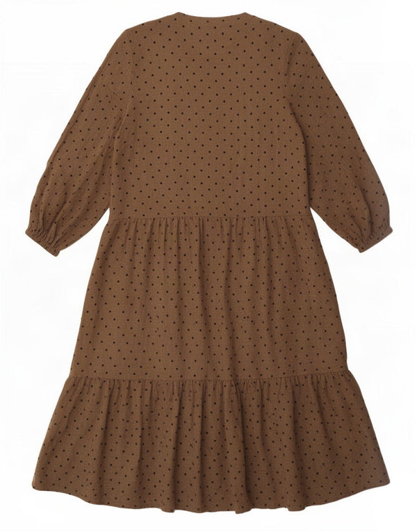 Zara Vestido Escalonado De Manga Larga Para Mujer UK 44 Marrón Medio Manchado