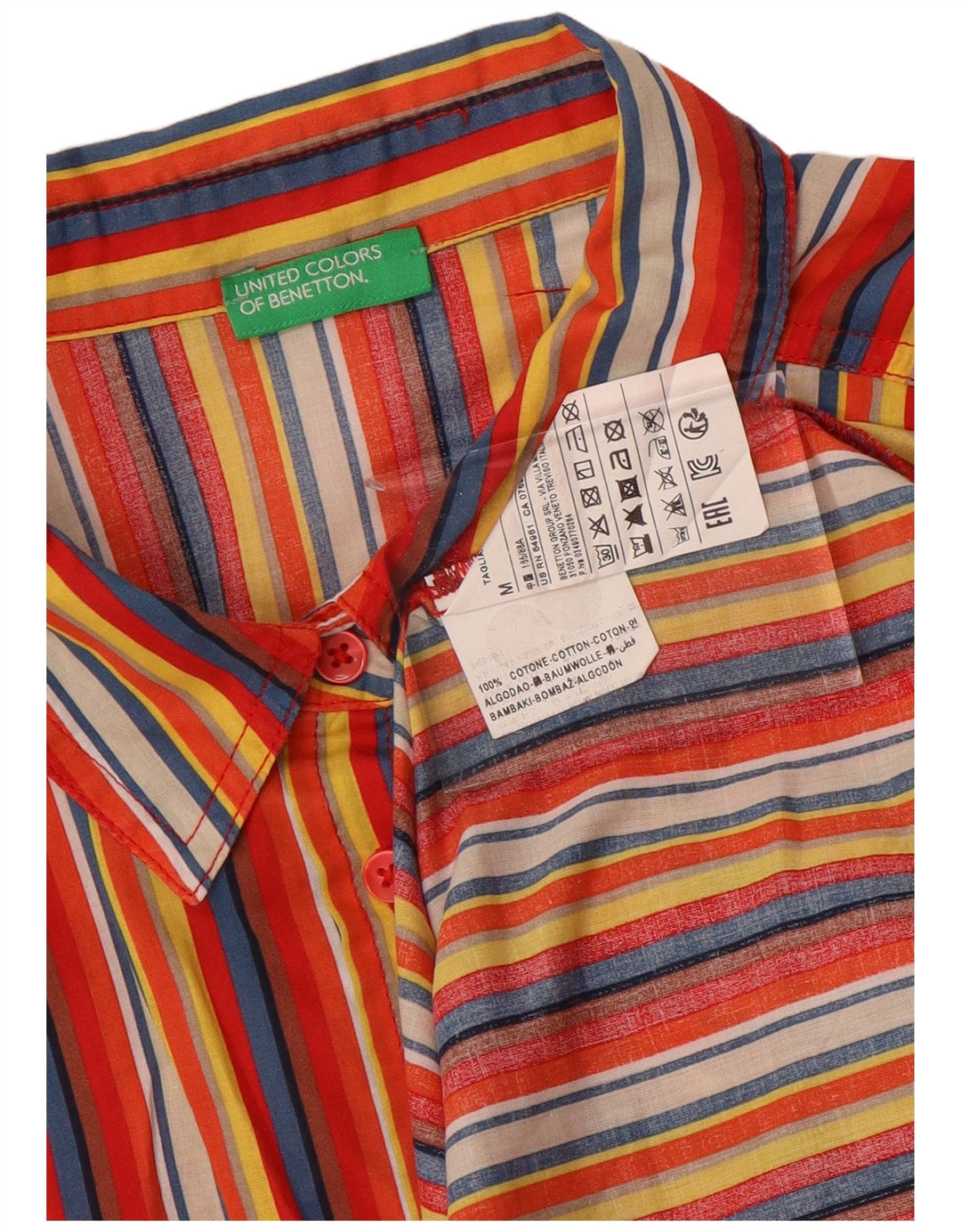 BENETTON Camisa de mujer UK 44 Mediana Algodón a rayas multicolor