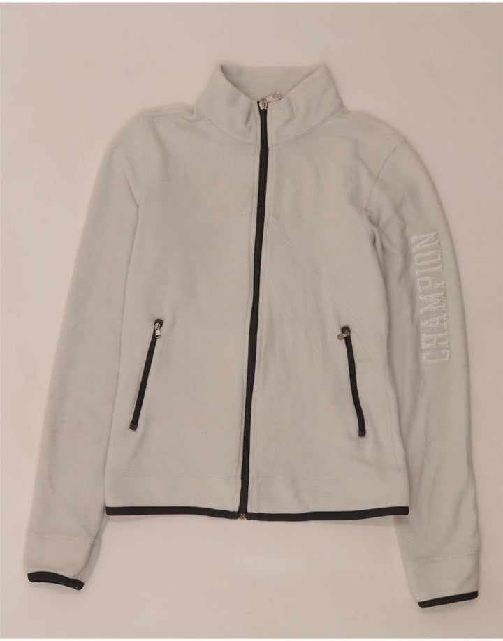 Champion Chaqueta de forro polar gráfica para mujer UK 10 Small Poliéster blanco