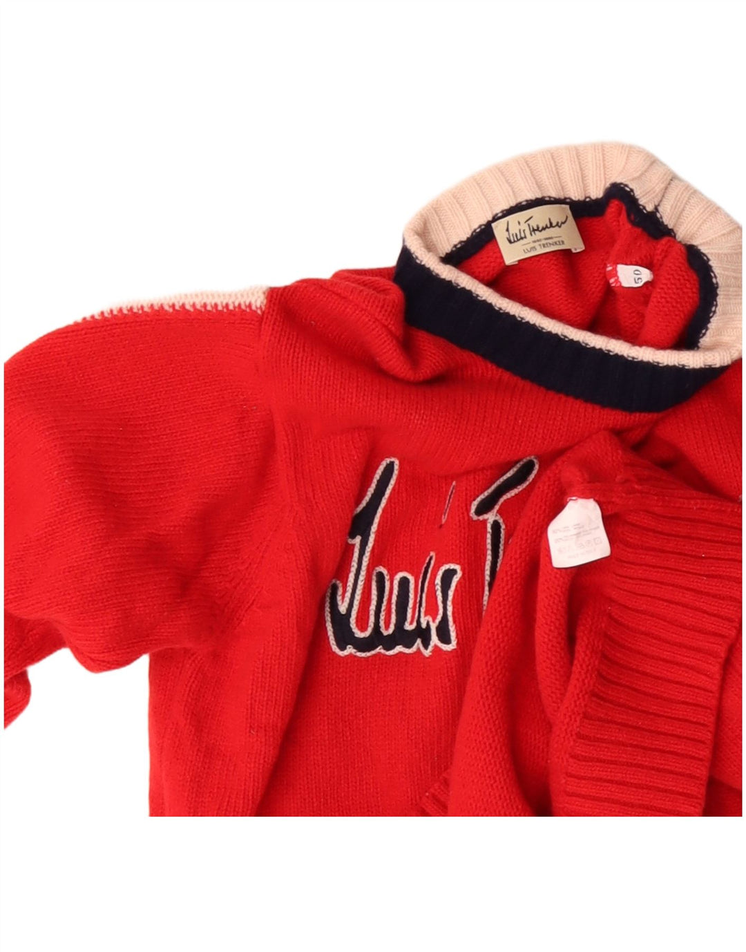 Luis Trenker Jersey Mujer Gráfico Cuello Barco IT 50 XL Lana Roja