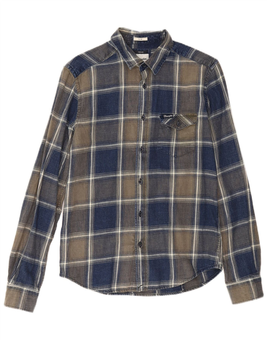 Wrangler Camisa de franela delgada a cuadros índigo para hombre Small Navy Blue Check
