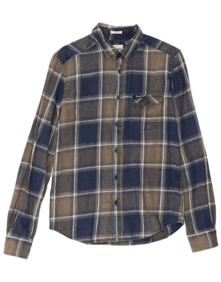 Wrangler Camisa de franela delgada a cuadros índigo para hombre Small Navy Blue Check