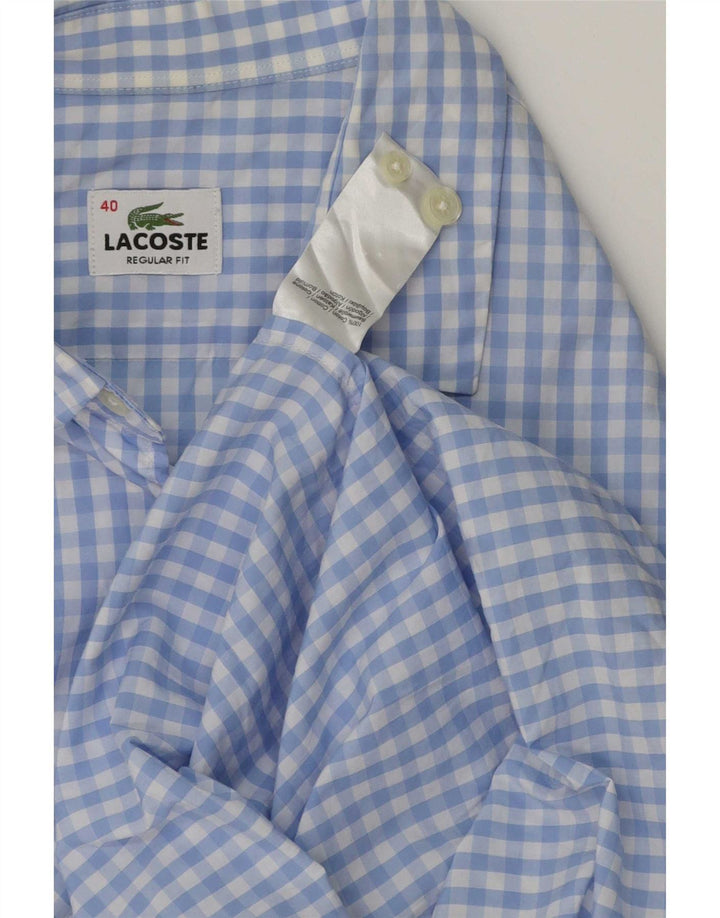 Camisa Lacoste Hombre Regular Fit Talla 40 Algodón Vichy Azul Medio