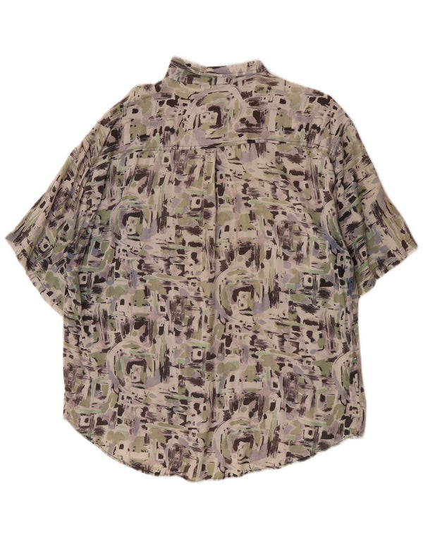 Vintage hombres patrón abstracto camisa de manga corta XL rayón multicolor