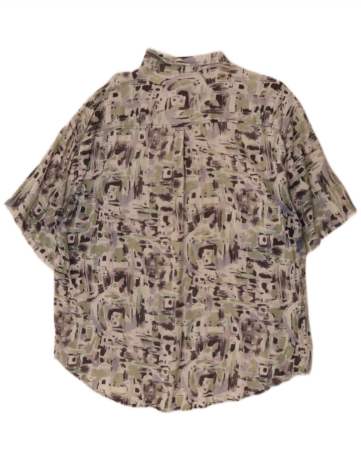 Vintage hombres patrón abstracto camisa de manga corta XL rayón multicolor