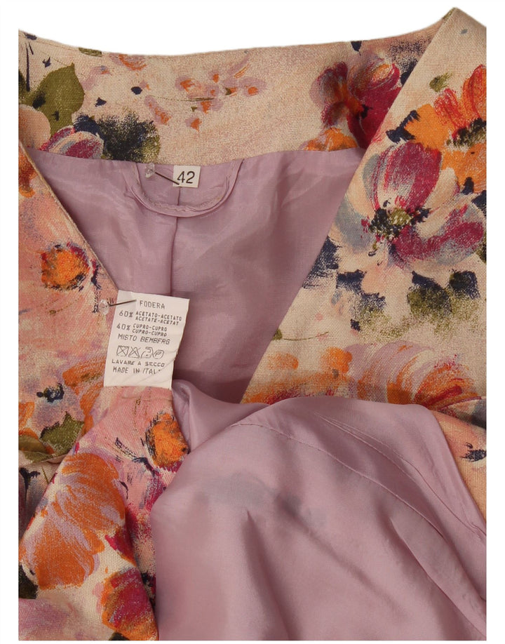 Vintage mujer manga corta Blazer chaqueta IT 42 medio beige floral