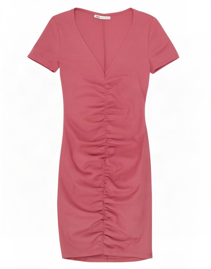 Zara Vestido Ajustado Mujer UK 8 Pequeño Poliéster Rosa