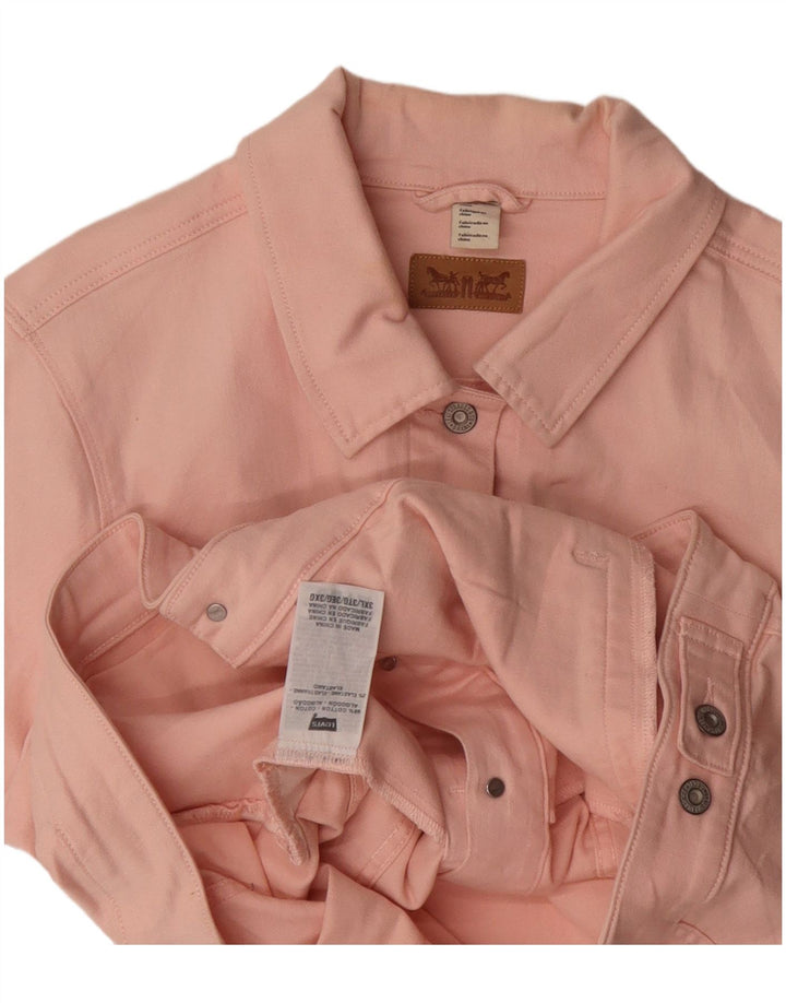 LEVI'S Womens Crop Denim Jacket UK 22 3XL Pink Cotton