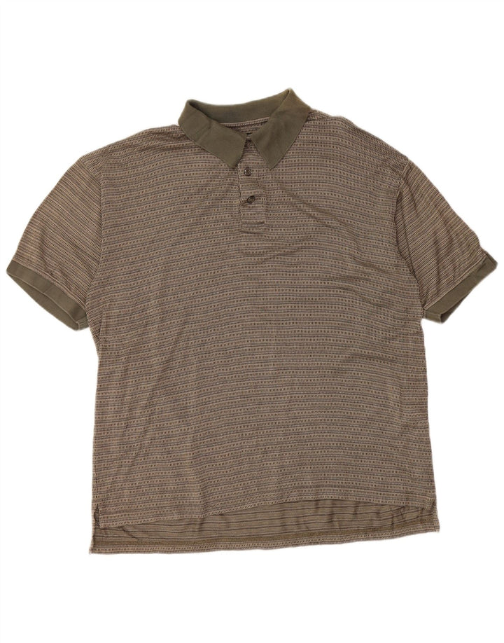 IZOD Polo para hombre de algodón a rayas caqui medio