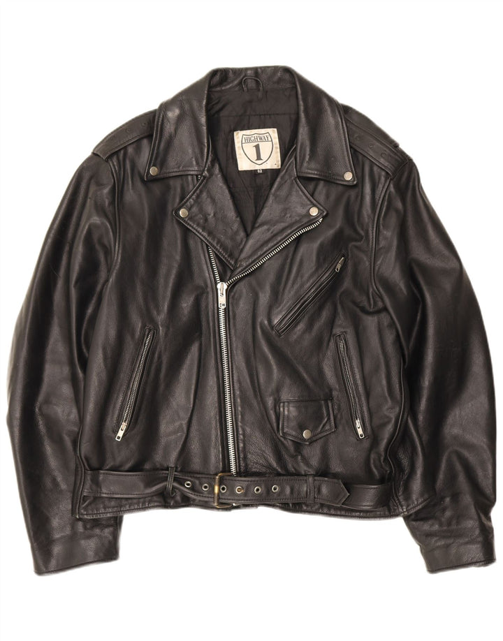 Highway 1 Chaqueta motera de cuero para hombre Talla 62 4XL Cuero negro