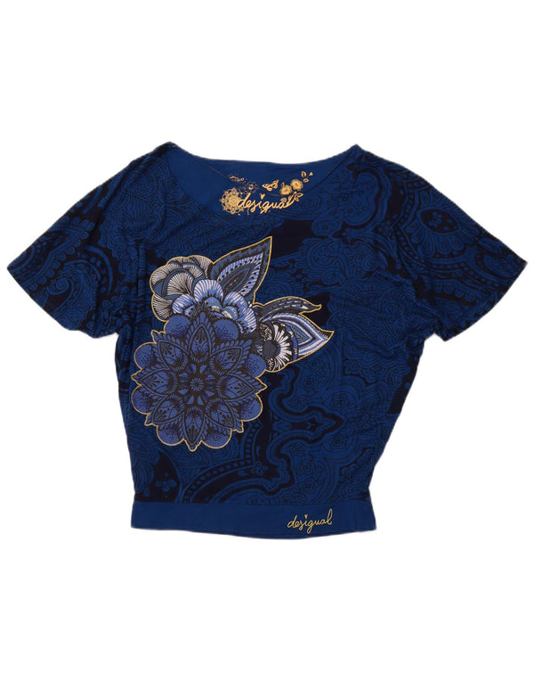 DESIGUAL Blusa extragrande con alas de murciélago para mujer UK 10 Small Blue Paisley