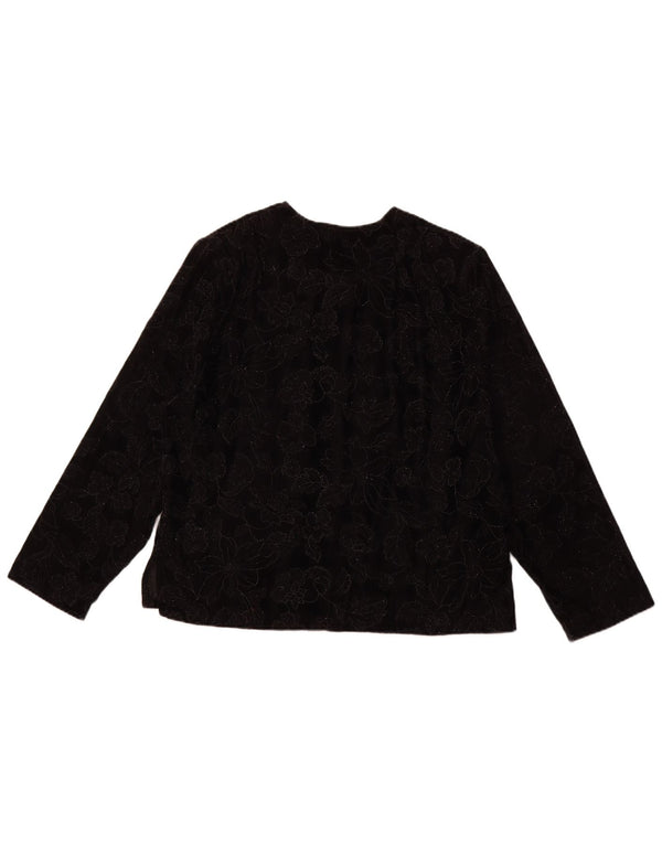 VINTAGE Blusa de manga larga para mujer Top UK 16 Grande Negro Floral