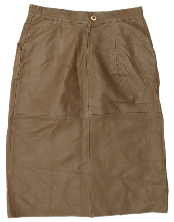 Falda de cuero vintage para mujer IT 44 Mediana W28 Caqui