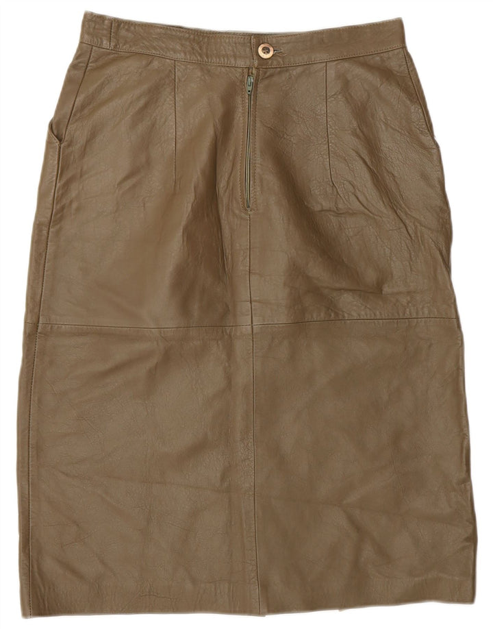 Falda de cuero vintage para mujer IT 44 Mediana W28 Caqui